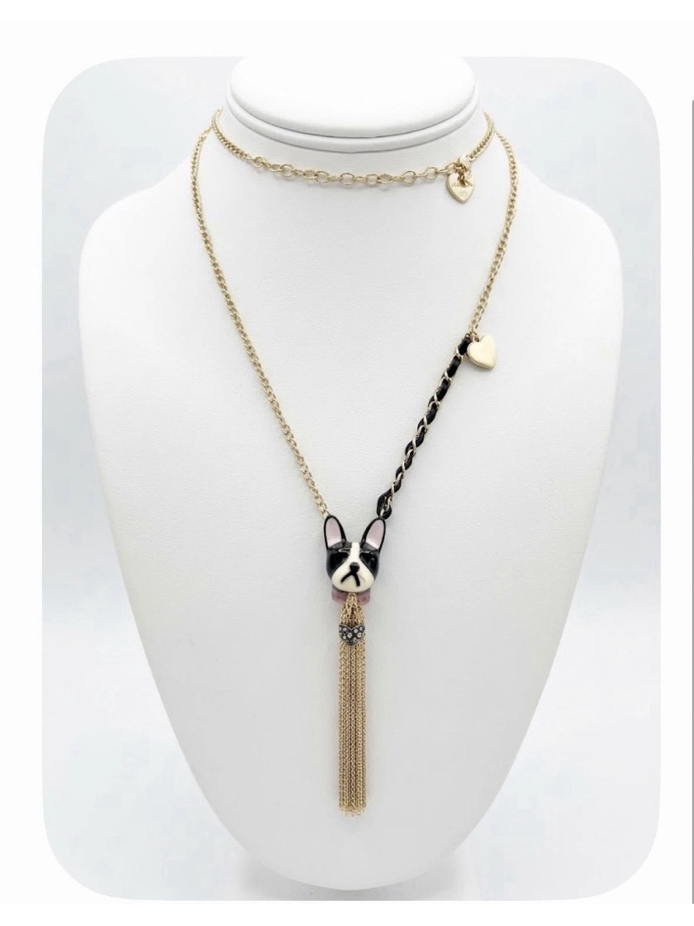 NWT Betsey Johnson Long French Bulldog Pendant Tassel Necklace